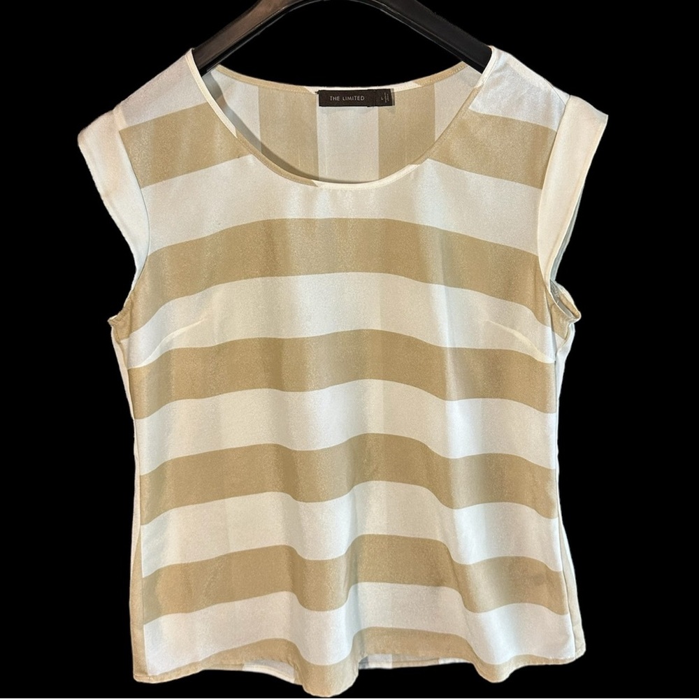 The Limited Cap Sleeve Tan & White Striped Silk shirt (size L)